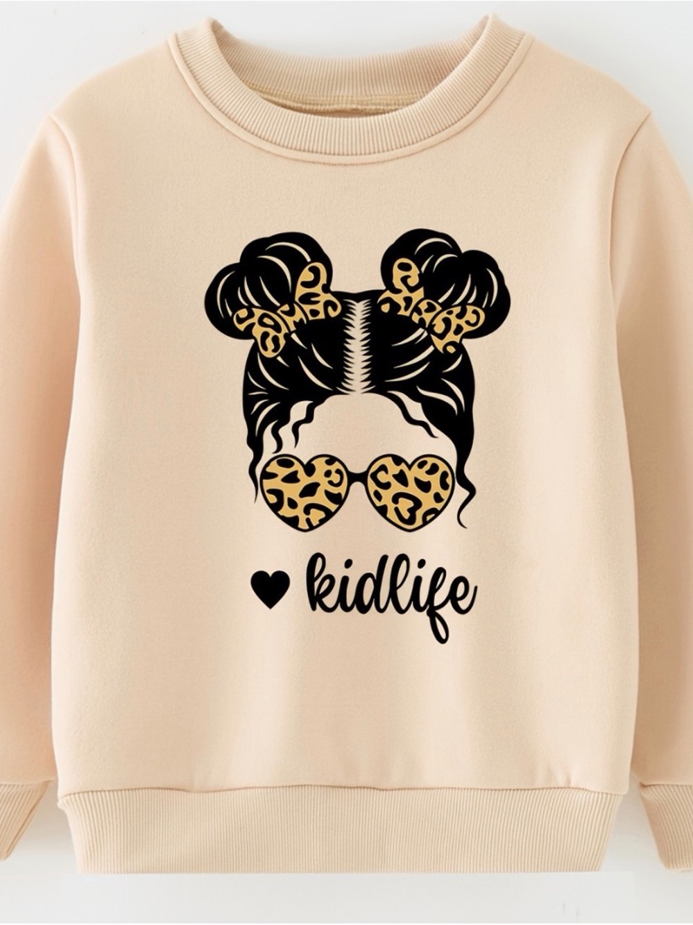 SHEIN Cream Crewneck with Leopard Heart Sunglasses Graphic